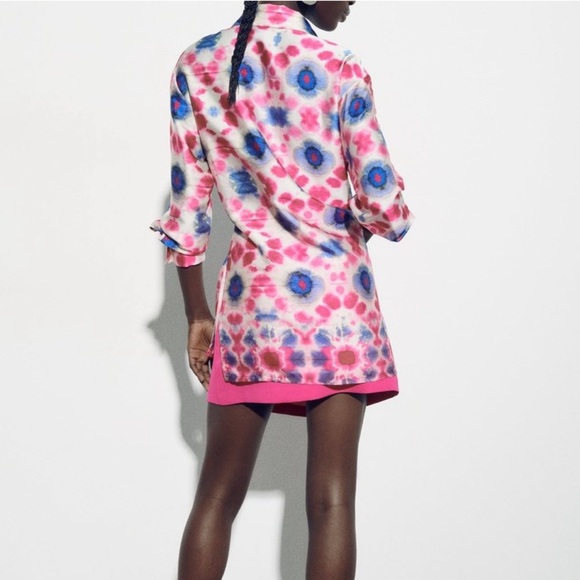 NWOT ZARA Printed Blazer Size XL Wrap Tie Tunic Top Lightweight Long Sleeve - Picture 11 of 16